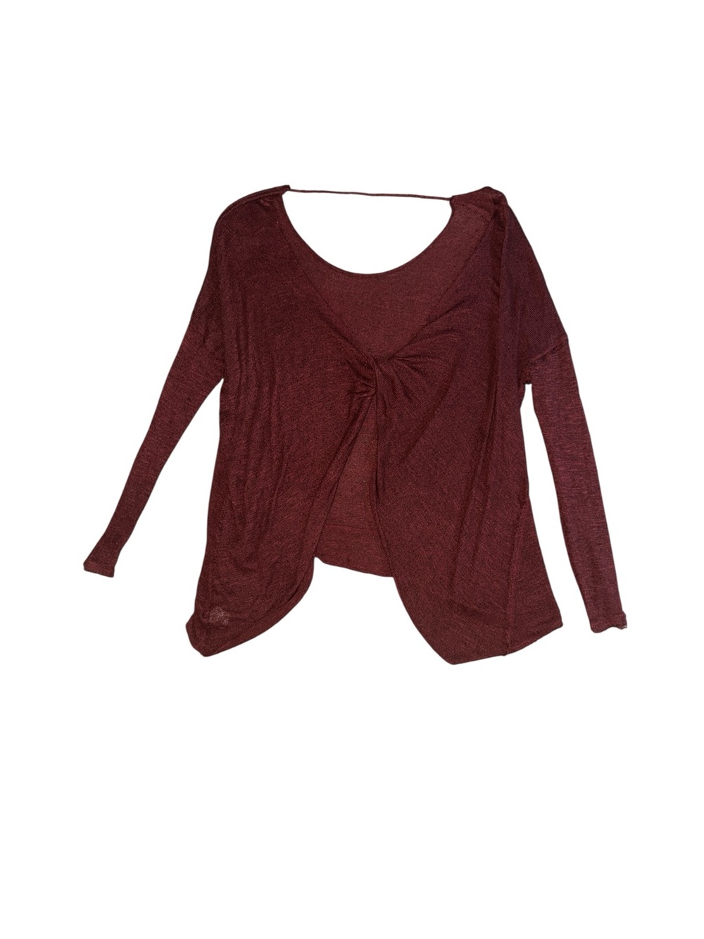 Women’s Twist-Front Long Sleeve Top - Burgundy Fits like 3XL Open Back Sweater